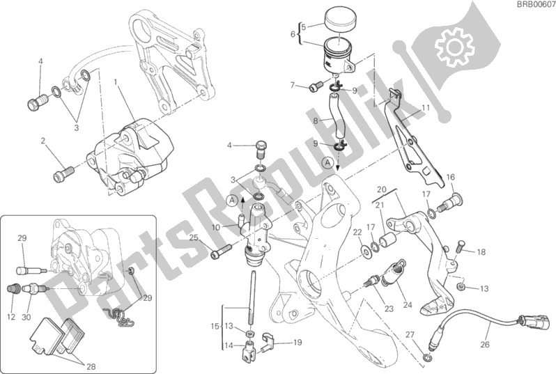 Alle onderdelen voor de Achter Remsysteem van de Ducati Monster 821 USA 2020